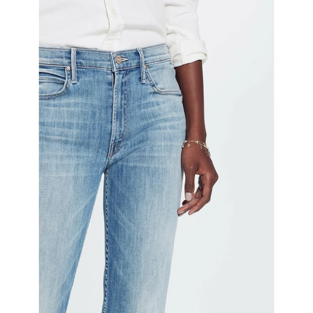 MOTHER Dutchie Ankle Fray Straight Crop Jeans Lemonade Lies 25 $218